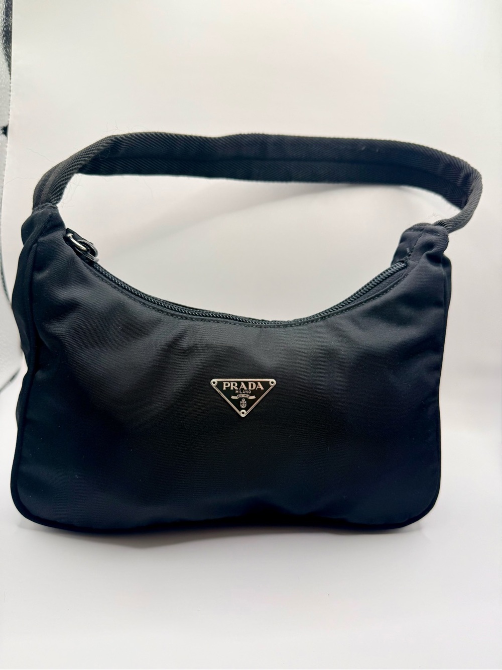 Prada Black Nylon Mini Hobo Bag with Triangle Logo